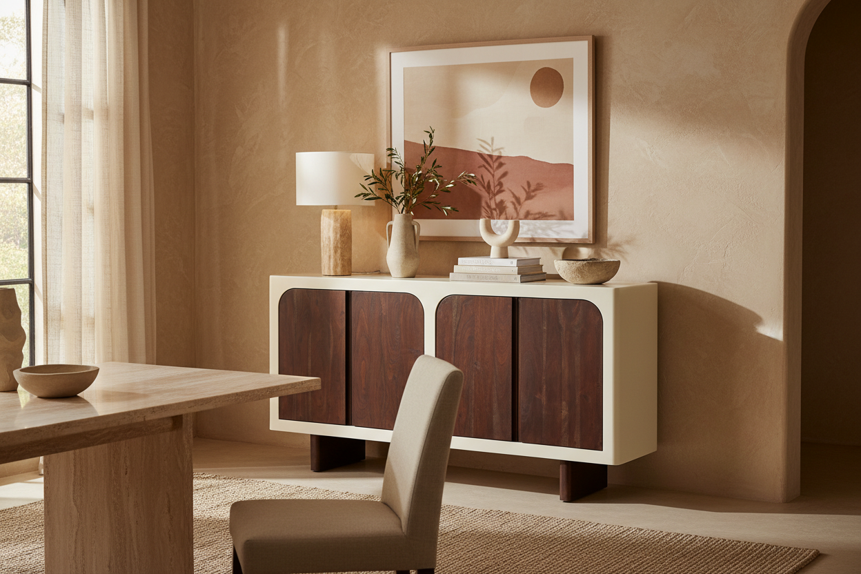Aparador Glaris en madera de acacia blanco roto blanco roto – Estilo Contemporáneo