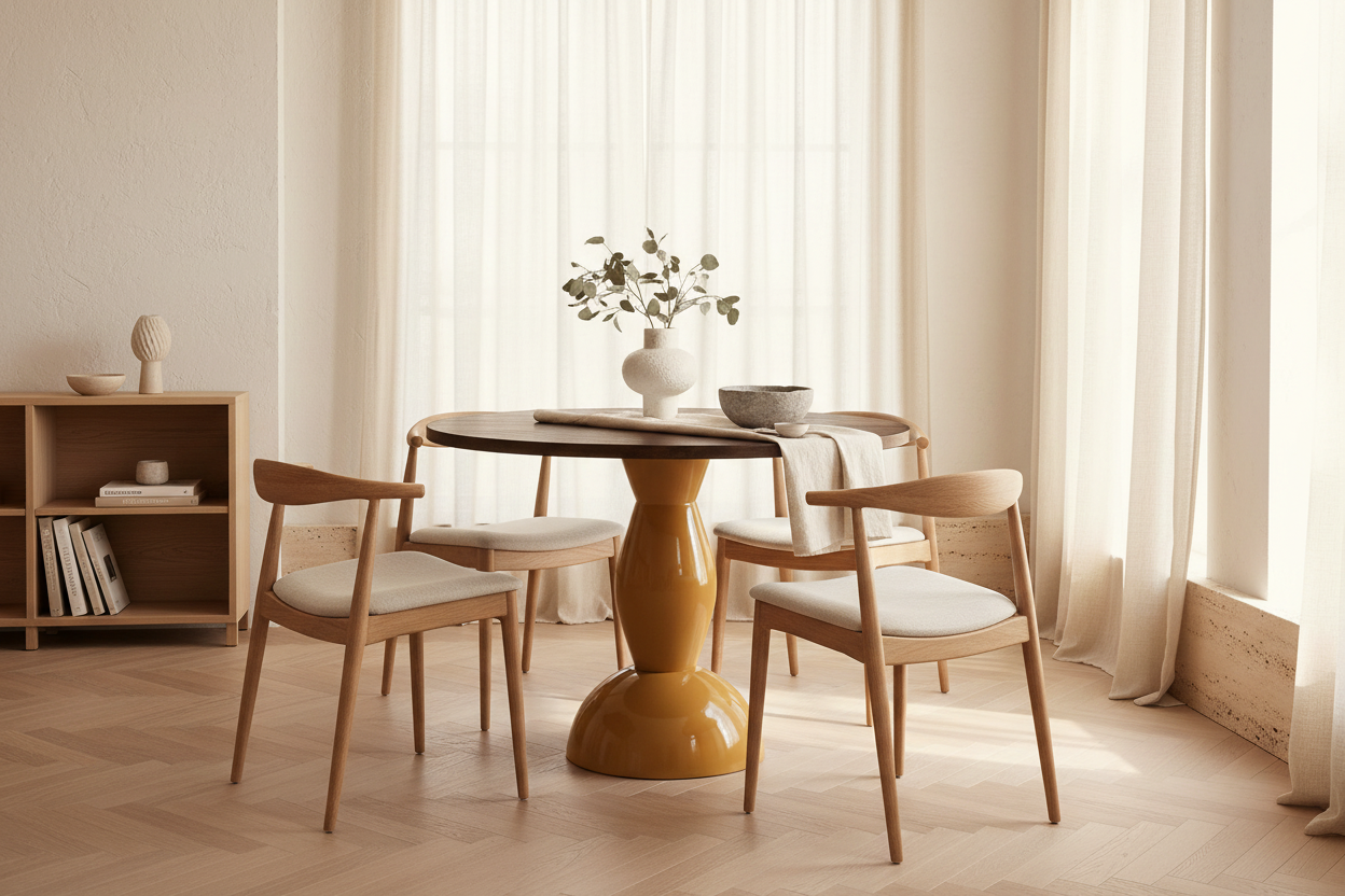 Mesa Comedor Nahina en hierro ocre ocre acabado brillo – Estilo Contemporáneo