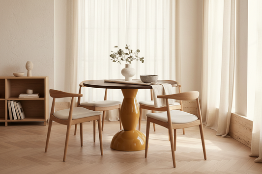 Mesa Comedor Nahina en hierro ocre ocre acabado brillo – Estilo Contemporáneo