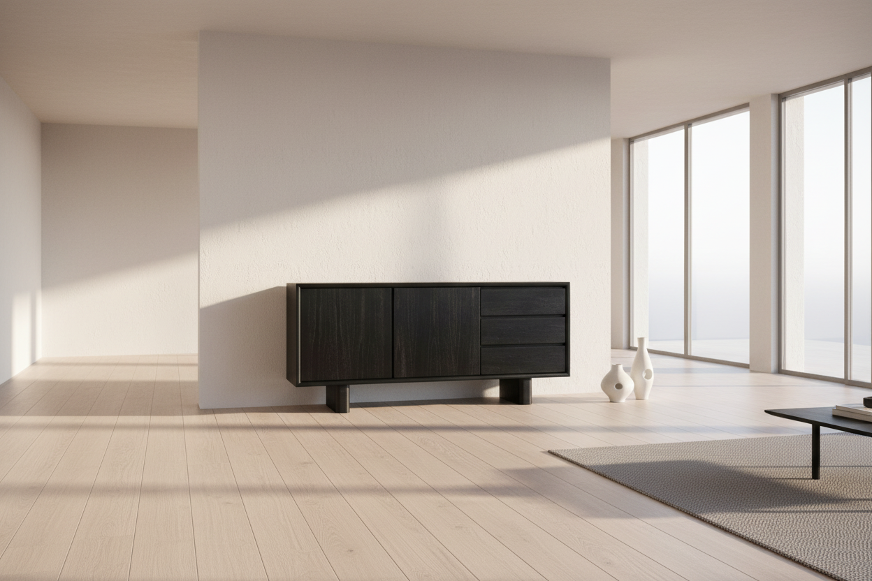 Sideboard Demmin in Mindi Wood black – Contemporary Style