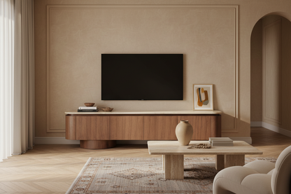 Mueble Tv Dune en mármol sintético beige beige – Estilo Contemporáneo