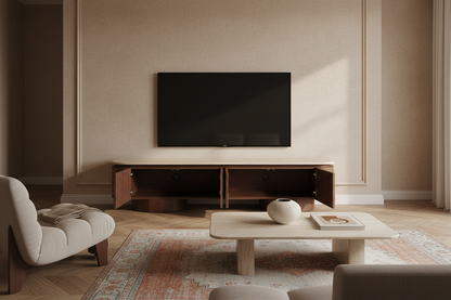 Mueble Tv Dune en mármol sintético beige beige – Estilo Contemporáneo