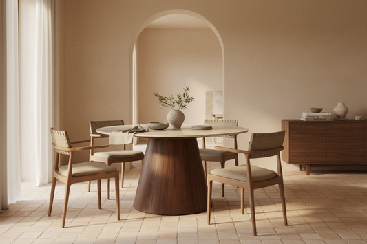 Mesa Comedor Dune en mármol sintético beige beige – Estilo Contemporáneo