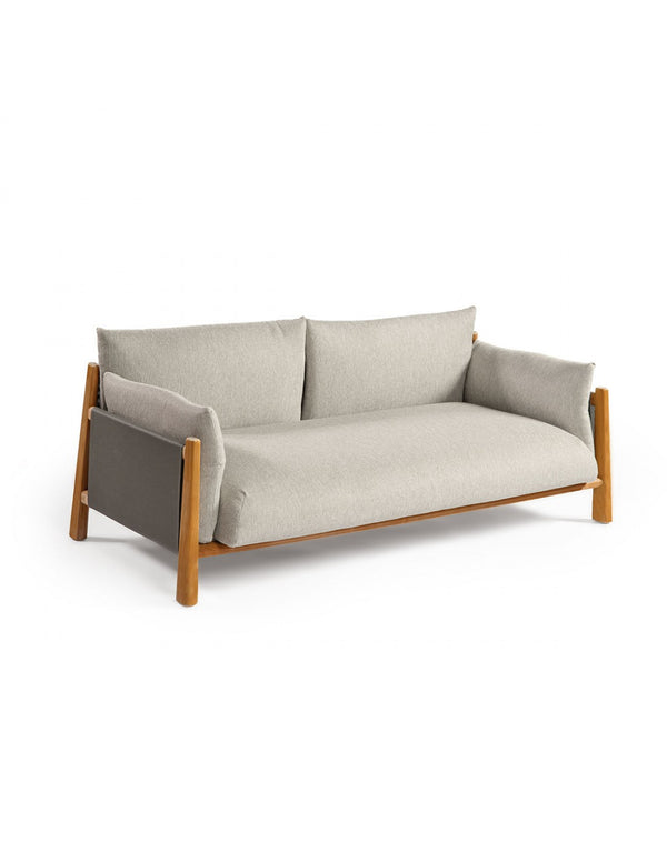 Teak two-seater sofa with exterior upholstery