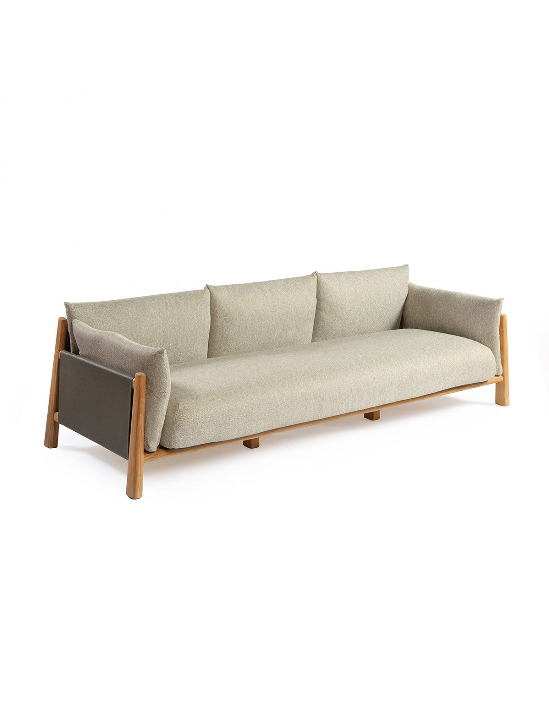 Three-seater teak sofa with exterior upholstery