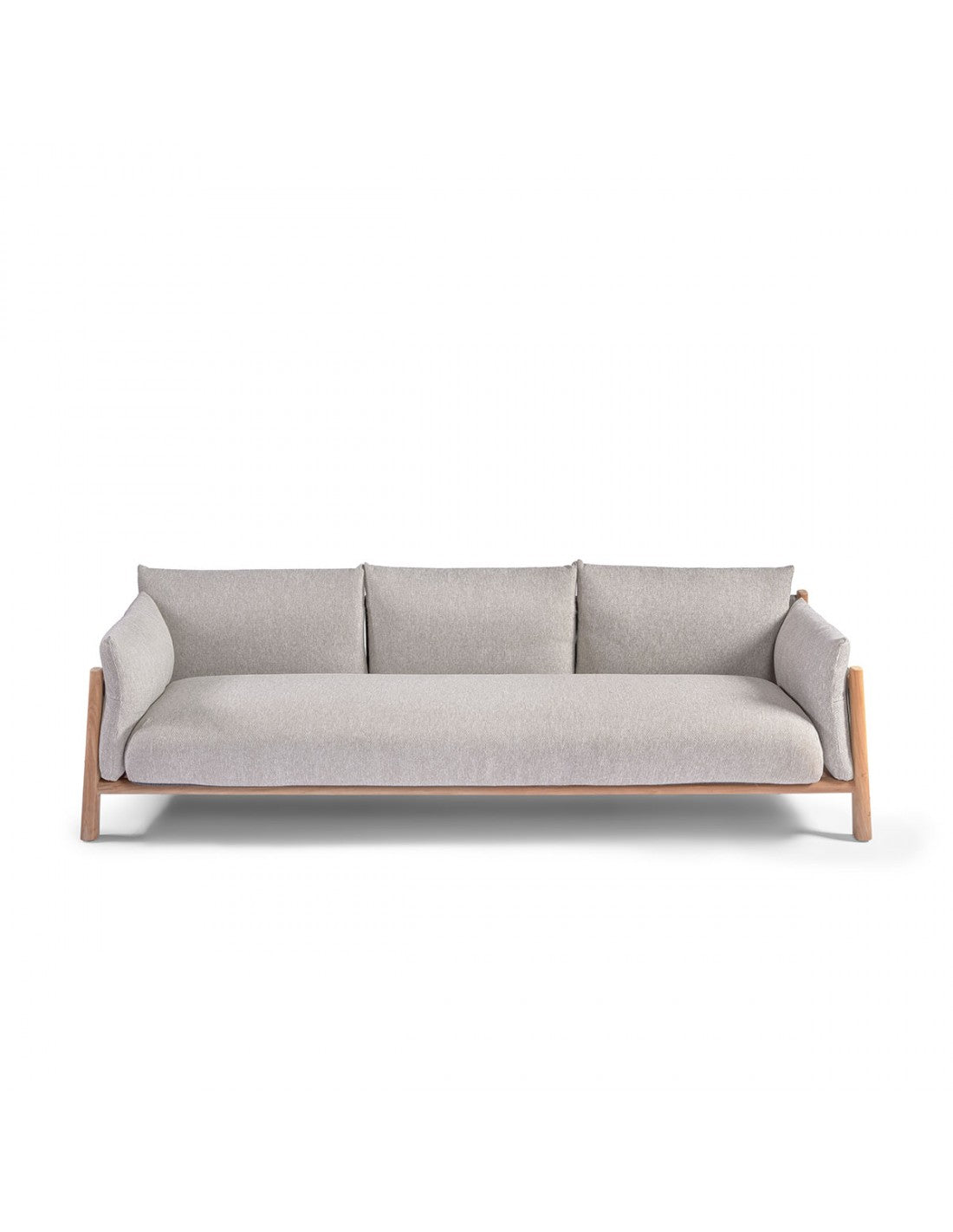 Three-seater teak sofa with exterior upholstery