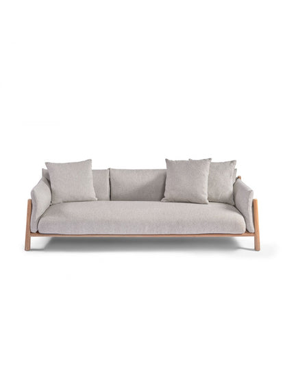 Three-seater teak sofa with exterior upholstery