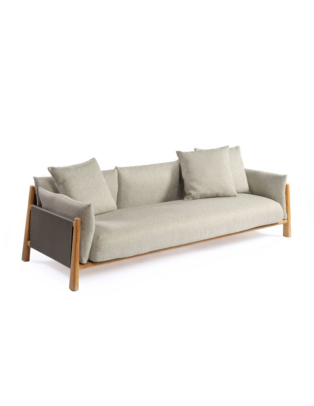 Three-seater teak sofa with exterior upholstery