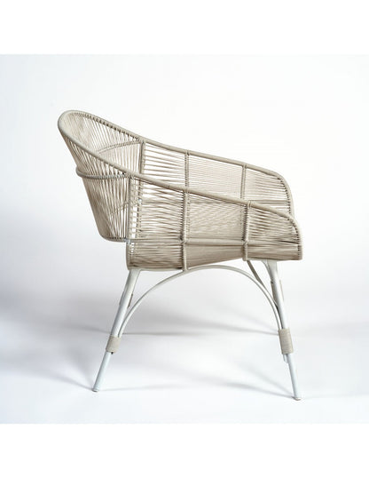 Outdoor armchair in stone gray resin and metal