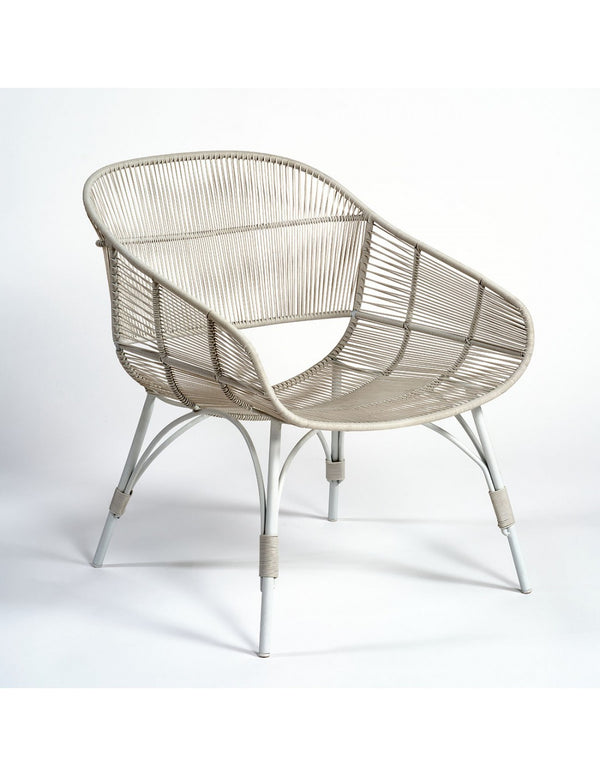 Outdoor armchair in stone gray resin and metal