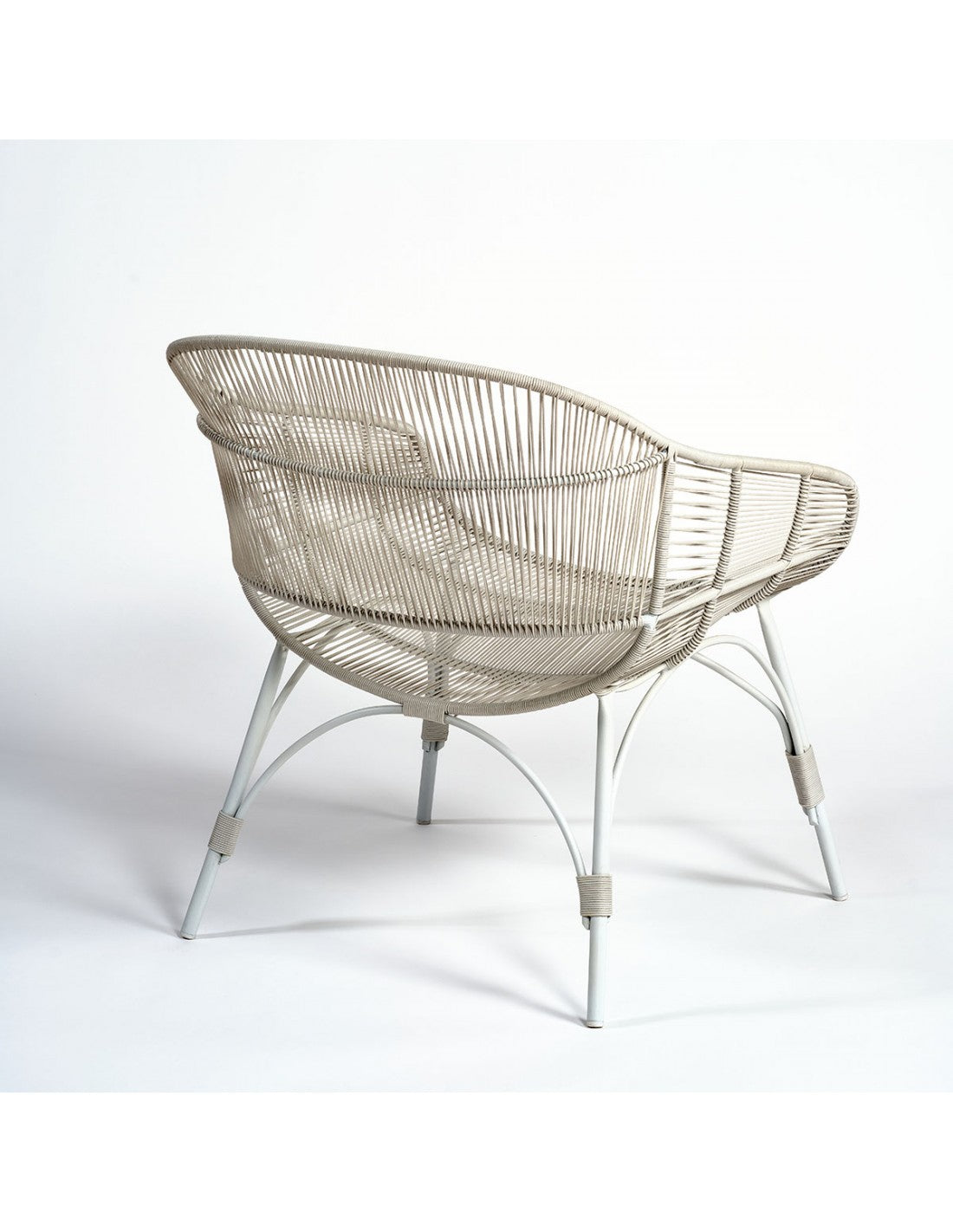 Outdoor armchair in stone gray resin and metal