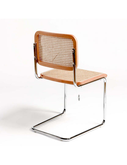 Chair in natural wood, natural rattan and chrome leg