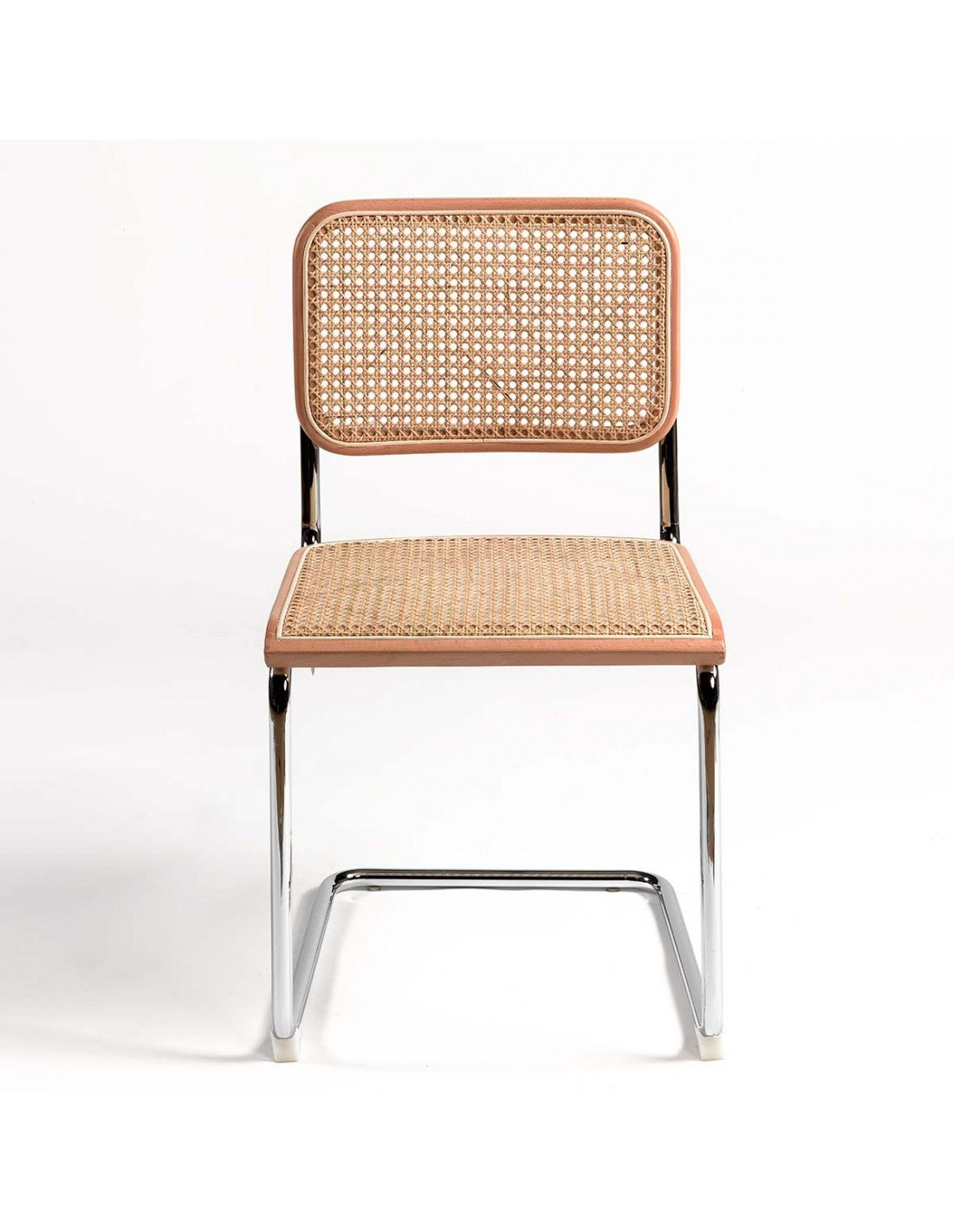 Chair in natural wood, natural rattan and chrome leg