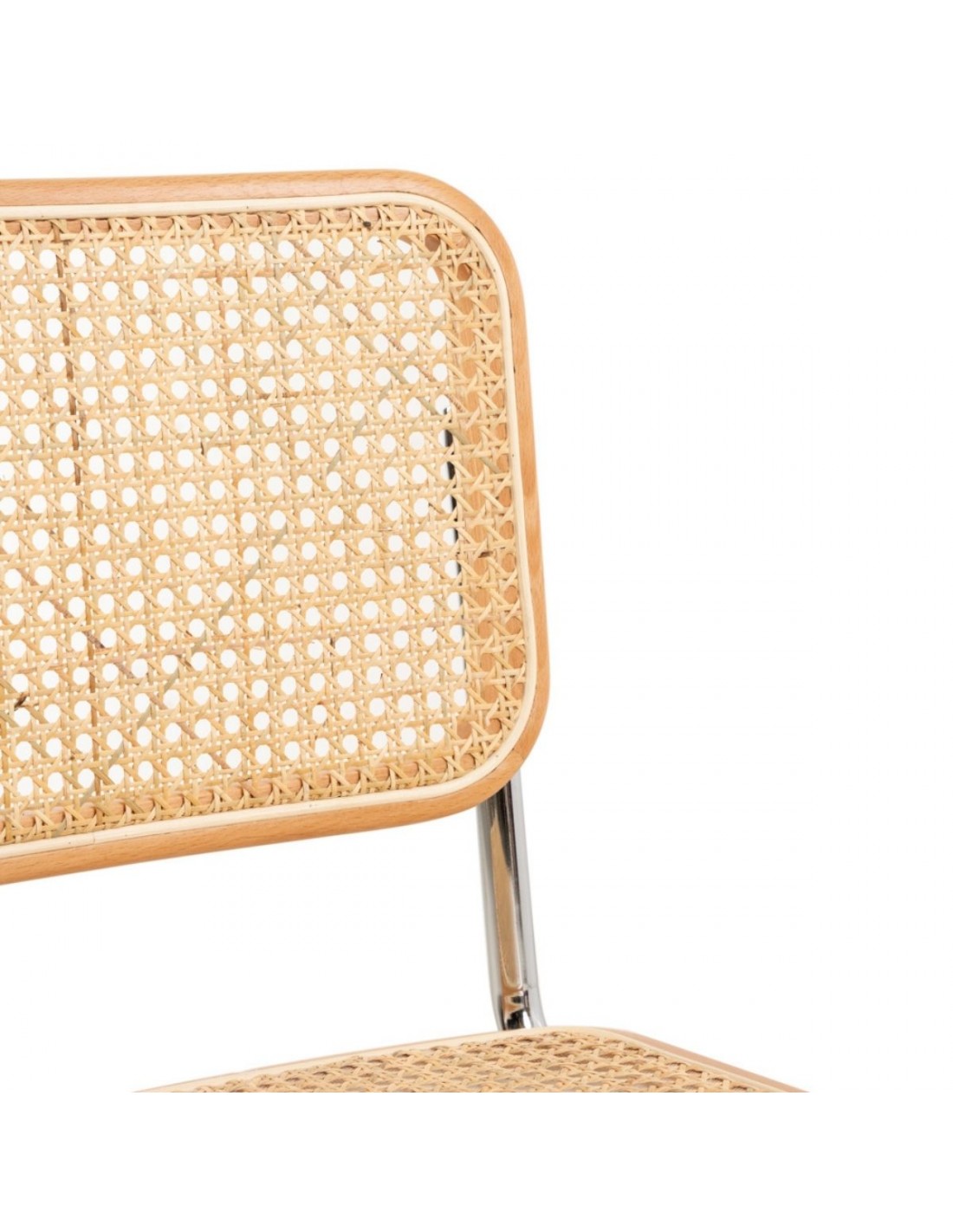 Chair in natural wood, natural rattan and chrome leg