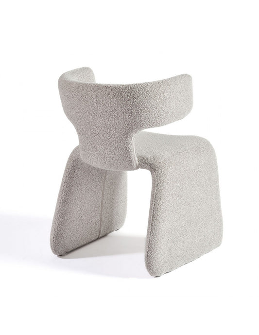 Grayish bouclé fully upholstered dining chair