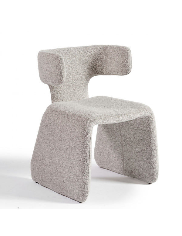Grayish bouclé fully upholstered dining chair