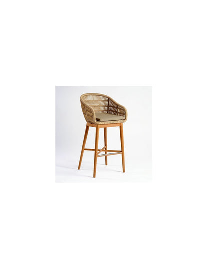 Taburete de cuerda sintética beige y teca