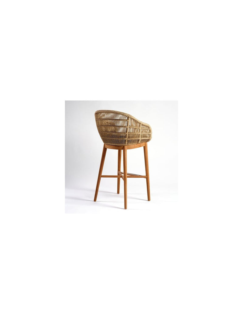 Beige Synthetic Rope and Teak Stool