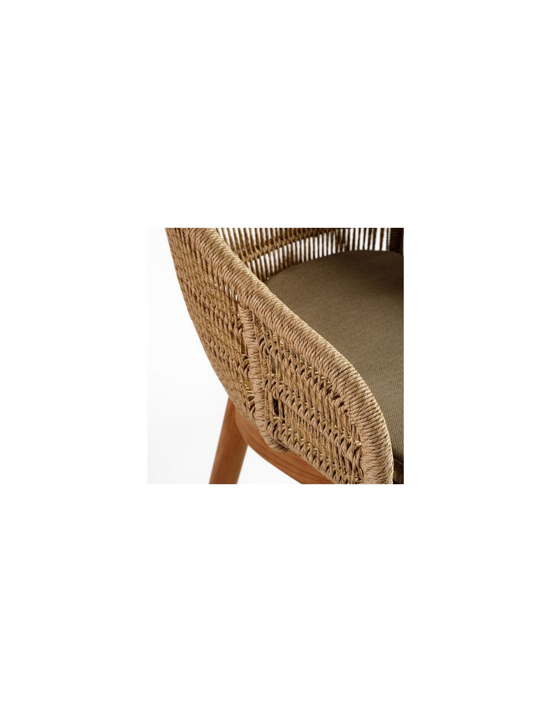 Taburete de cuerda sintética beige y teca