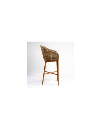 Taburete de cuerda sintética beige y teca