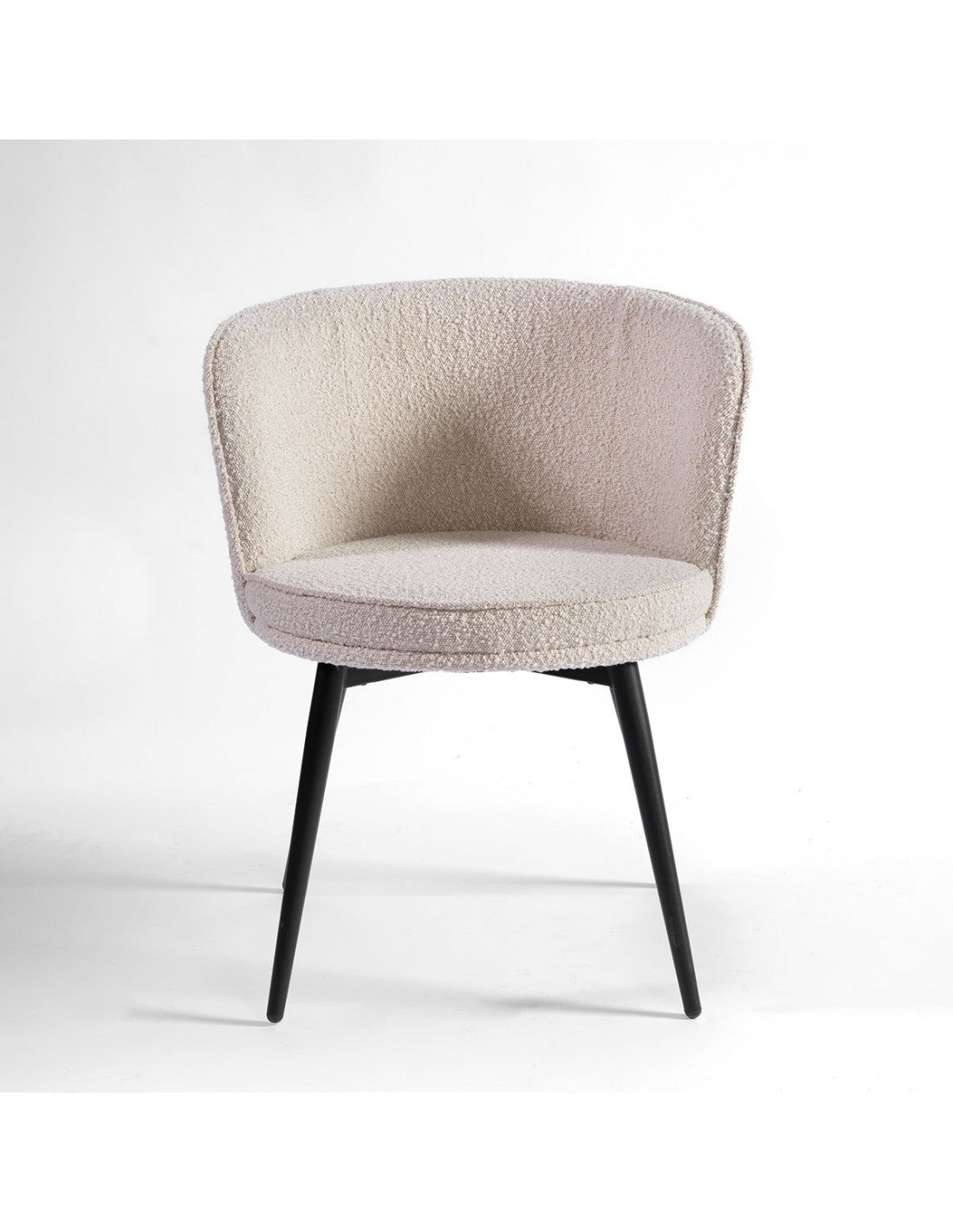 Rounded sand and black metal upholstered chair