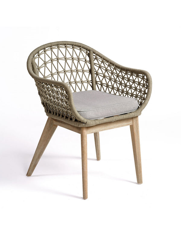 Cement-colored wood and rope armchair