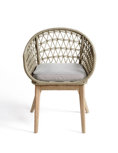 Cement-colored wood and rope armchair