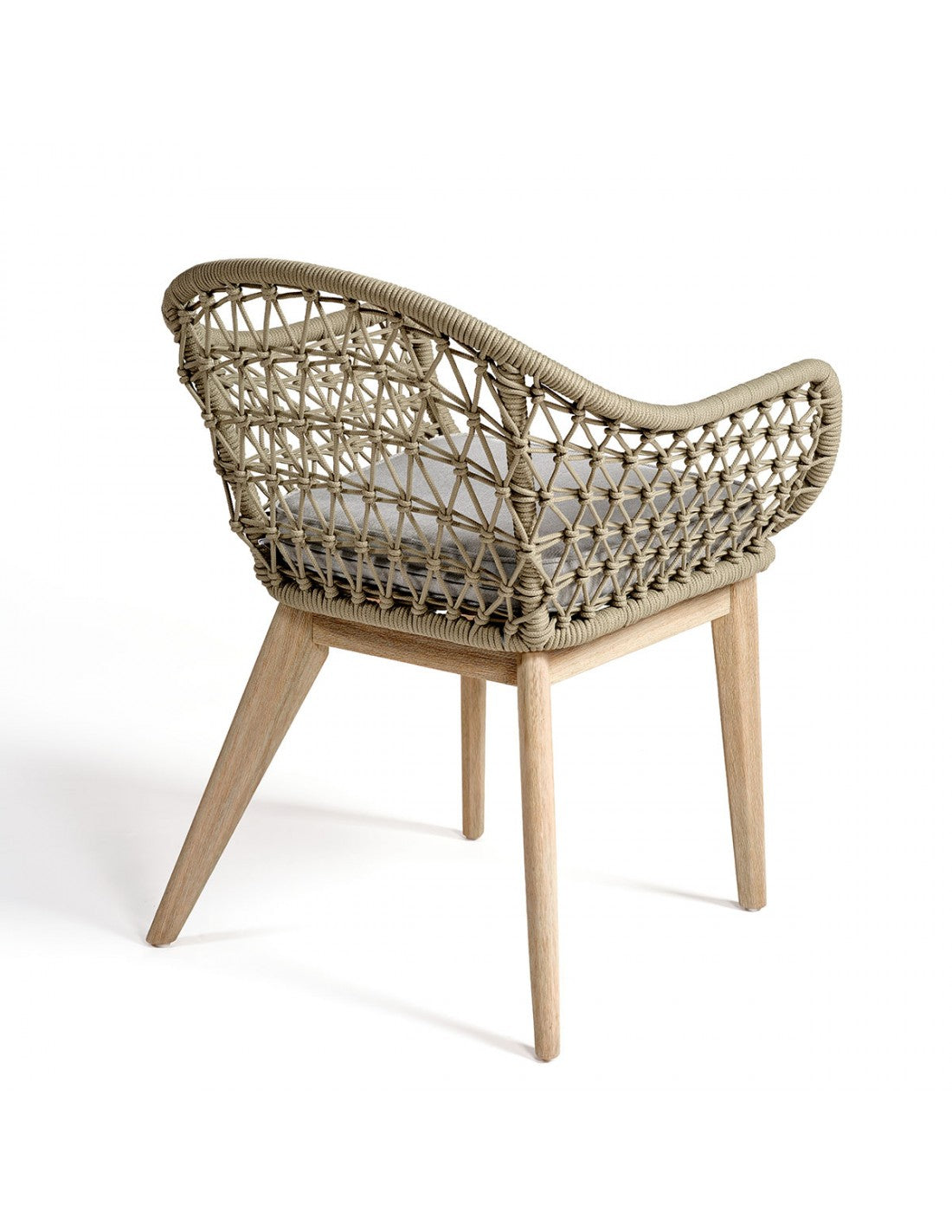 Cement-colored wood and rope armchair