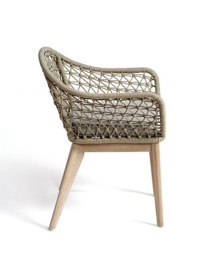 Cement-colored wood and rope armchair