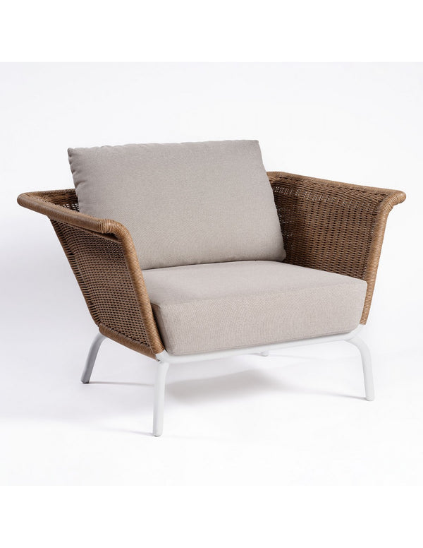 Outdoor armchair with synthetic rattan arm and...