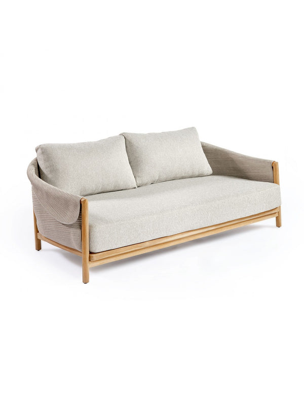 2-seater rope and teak outdoor sofa