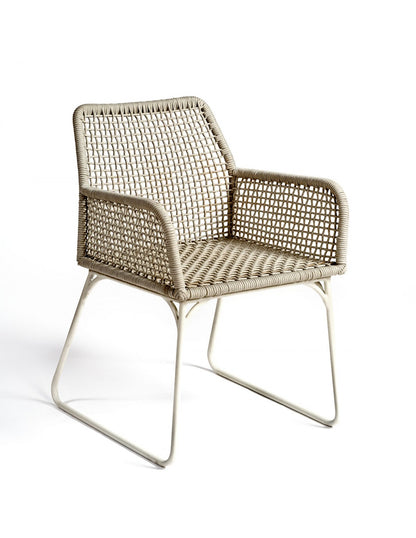 Grayish white rope and metal armchair