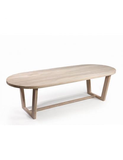 Oval wooden outdoor table with wooden legs