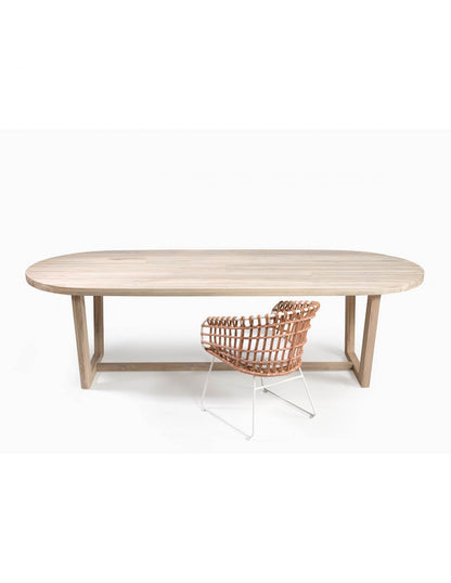 Oval wooden outdoor table with wooden legs