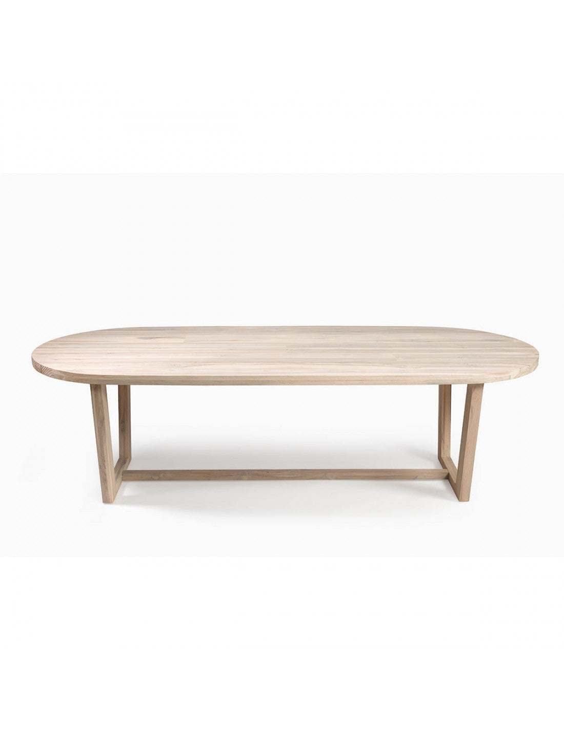 Oval wooden outdoor table with wooden legs