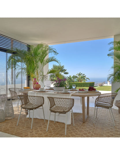 Oval wooden outdoor table with wooden legs