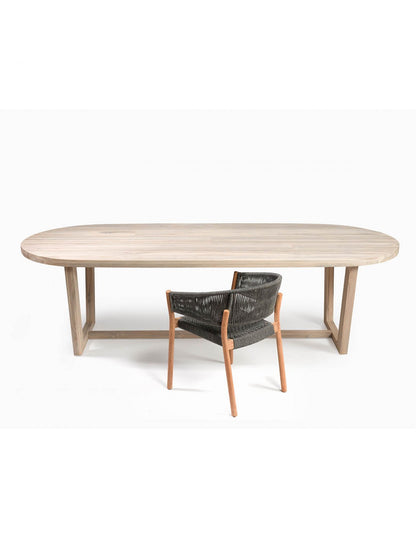 Oval wooden outdoor table with wooden legs