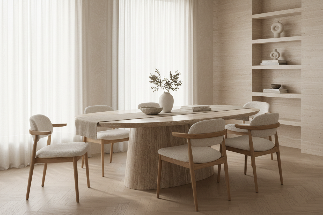 Mesa Comedor Thiennes en travertino marrón claro – Estilo art deco