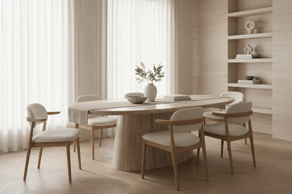 Mesa Comedor Thiennes en travertino marrón claro – Estilo art deco