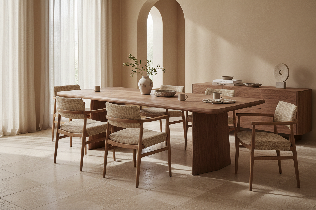 Mesa Comedor Lendine en madera de mango marrón – Estilo Contemporáneo