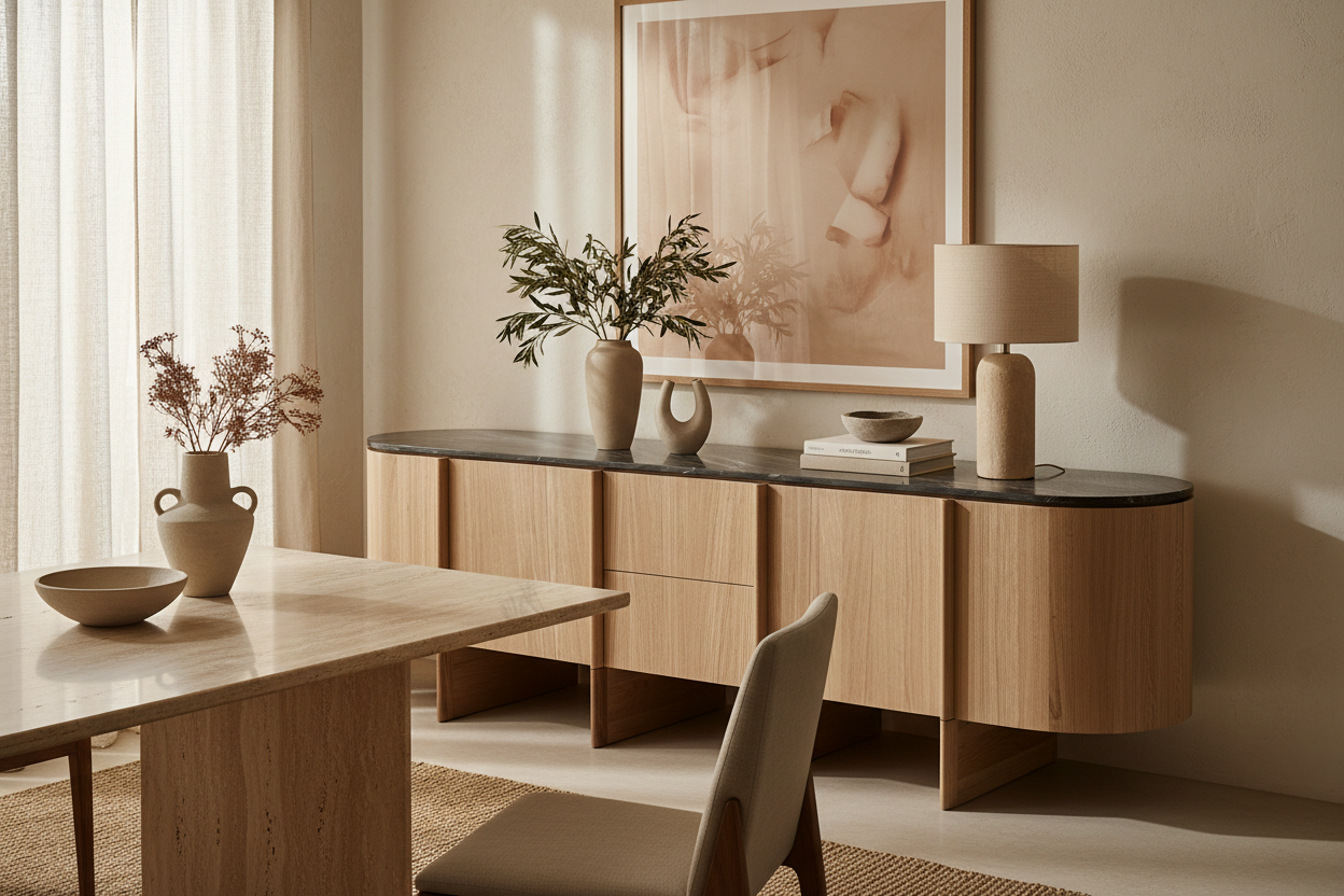 Aparador Nara en madera de roble marrón claro – Estilo Contemporáneo