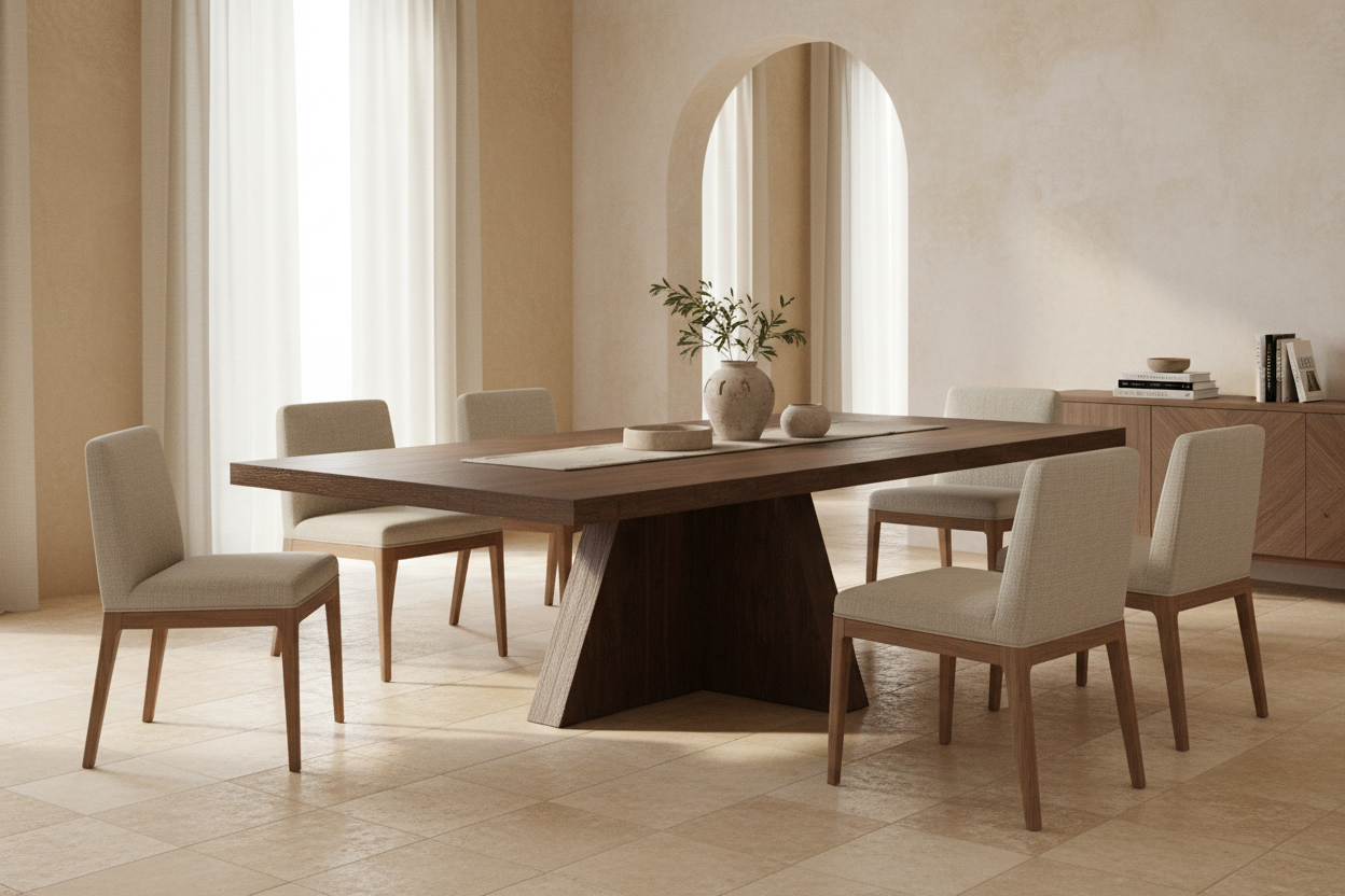 Mesa Comedor Brutalist en madera de sal marrón teñido – Estilo Contemporáneo