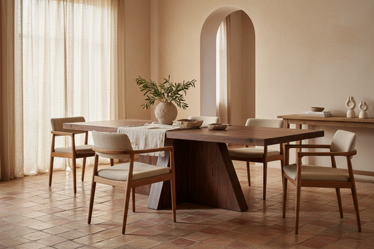 Mesa Comedor Brutalist en madera de sal marrón teñido – Estilo Contemporáneo