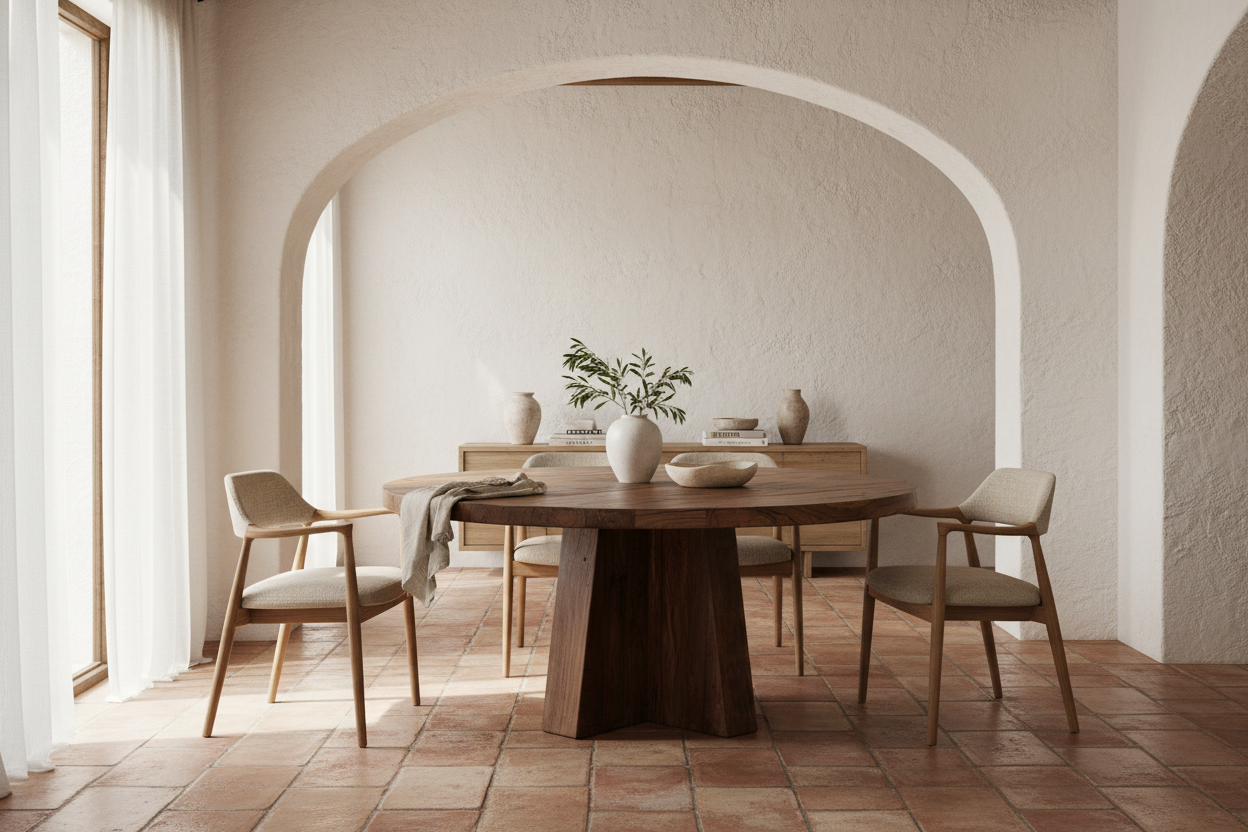 Mesa Comedor Brutalist en madera de sal marrón teñido – Estilo Contemporáneo