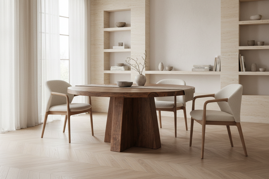 Mesa Comedor Brutalist en madera de sal marrón teñido – Estilo Contemporáneo
