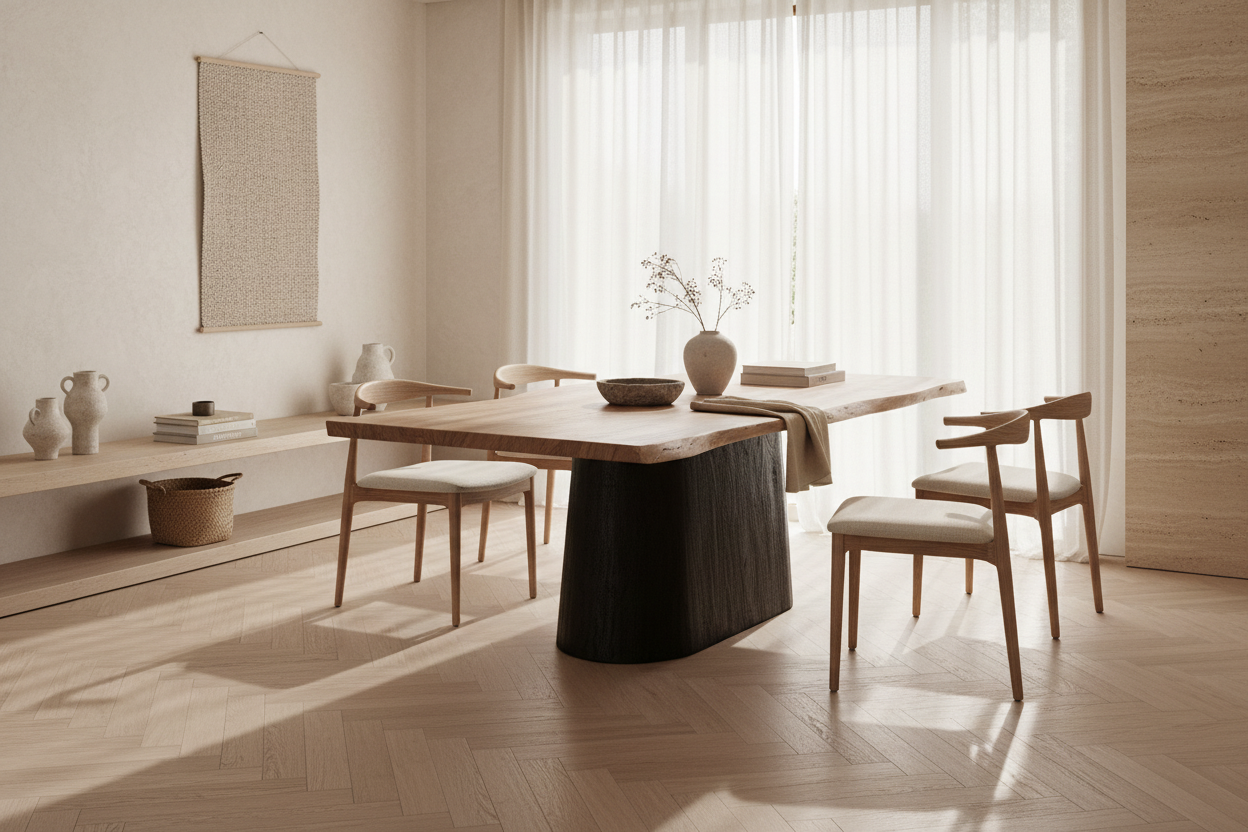 Mesa Comedor Knaith en madera de mango negro – Estilo Contemporáneo