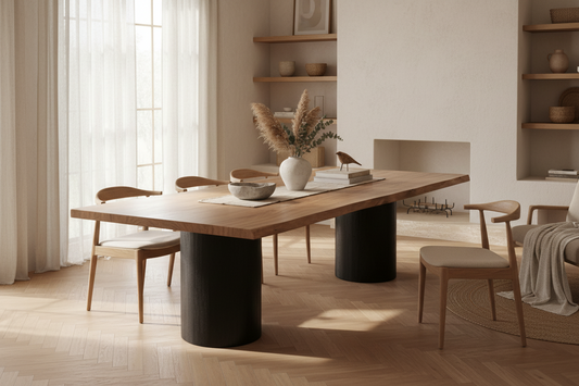 Mesa Comedor Knaith en madera de acacia marrón claro natural – Estilo Contemporáneo