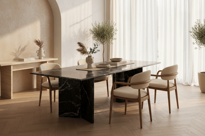 Mesa Comedor Gautby en mármol negro – Estilo Contemporáneo