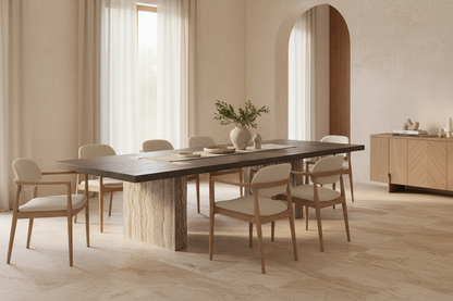 Mesa Comedor Rignac en travertino gris – Estilo Contemporáneo