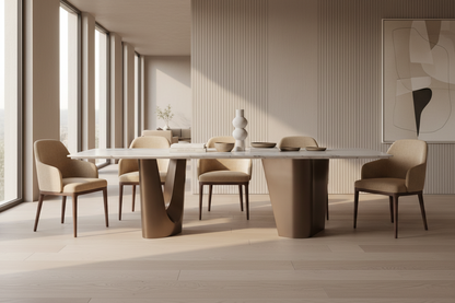 Mesa Comedor Ledat en piedra sinterizada blanco roto – Estilo Contemporáneo
